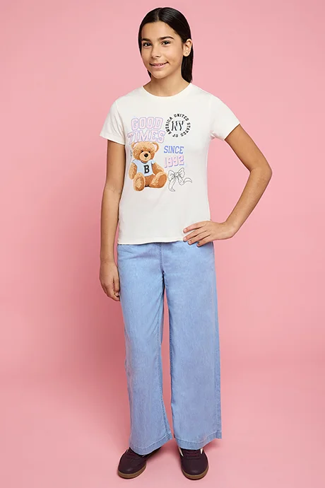 أر أند بي Printed T-Shirt with Crew Neck and Short Sleeves