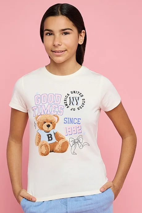 أر أند بي Printed T-Shirt with Crew Neck and Short Sleeves