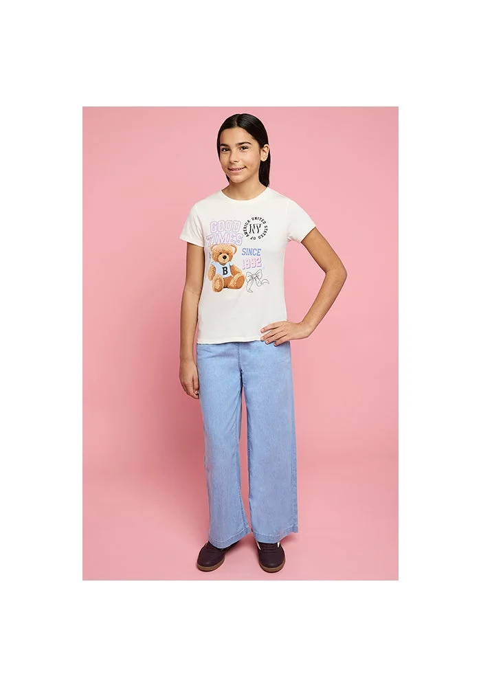 أر أند بي Printed T-Shirt with Crew Neck and Short Sleeves