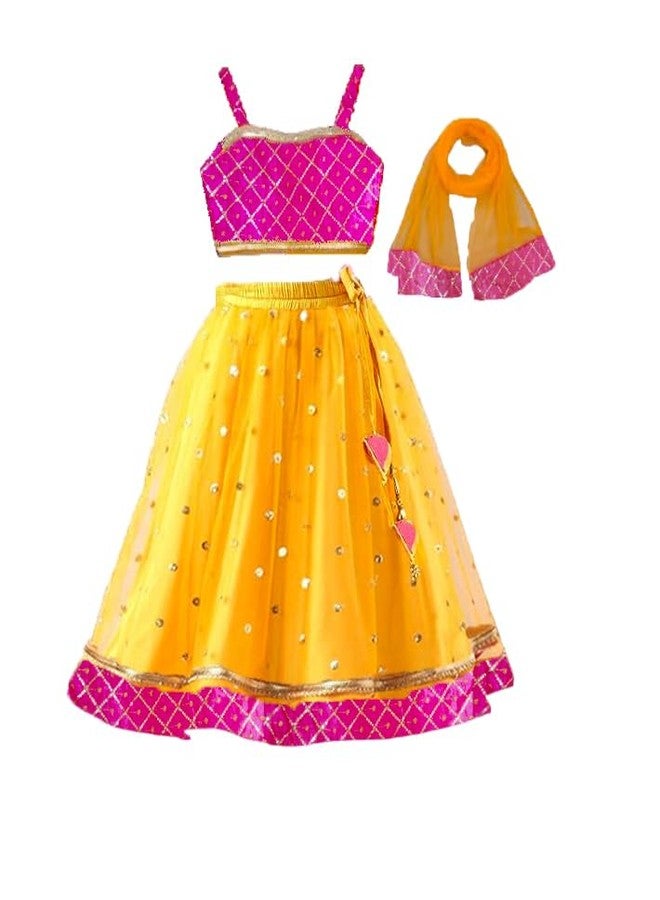 HIBA CREATIONS Baby Girl Yellow and Pink Embriodary lehenga Heartshape Choli 6-12 Months - Image 1