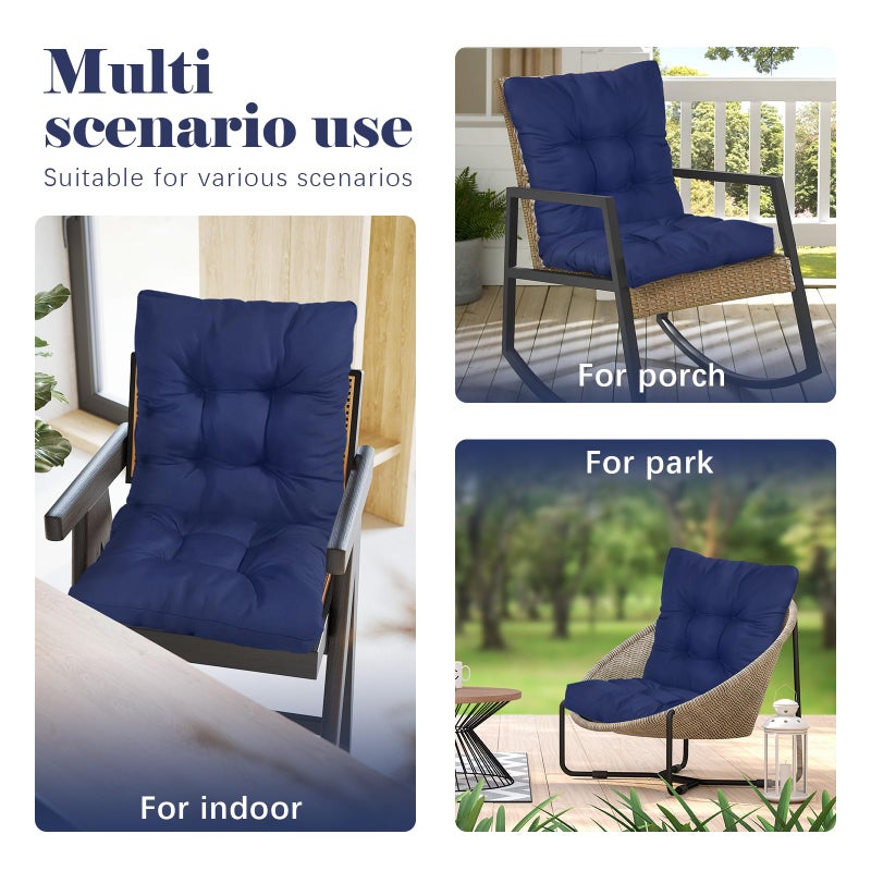 Eoieov Outdoor Chair Cushion Waterproof High Back Rocking Chair Cushions for Outdoor Furniture Garden No-Slip Thicken Navy Blue Wicker Patio Chair Replacement Pad, 41.7"*20.8" - Image 3