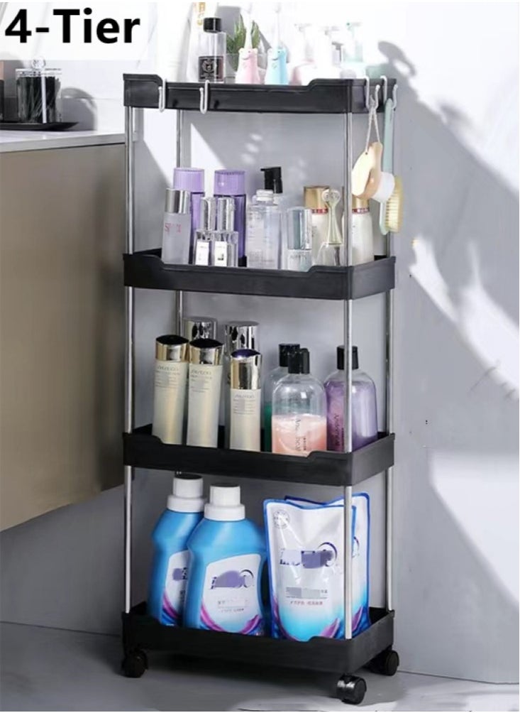 Kutis - 4-Tiers Bathroom Kitchen Storage Rack Removable Shelving Black/Silver 35x21x85 cm - Image 1