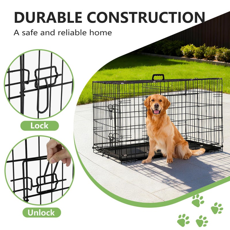 FDW Dog Crate 36-Inch Dog Cage Foldable Metal Kennel with Leakproof Tray Foldable Design Indoor Outdoor Use for Medium Dogs,Dark Black - Image 3