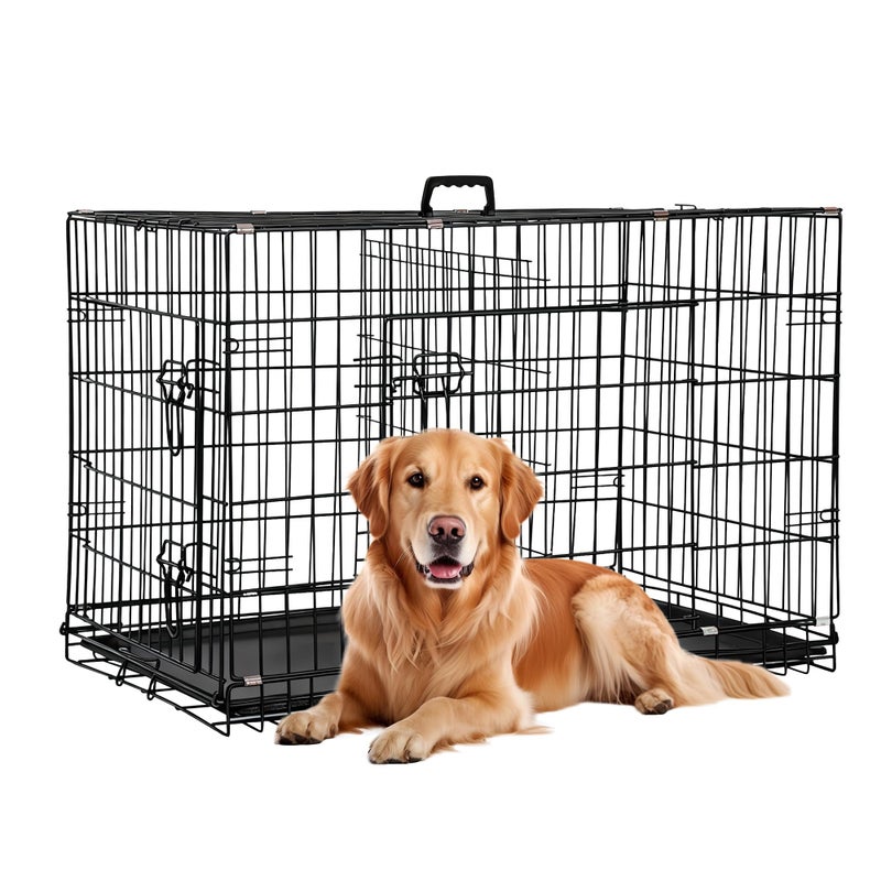 FDW Dog Crate 36-Inch Dog Cage Foldable Metal Kennel with Leakproof Tray Foldable Design Indoor Outdoor Use for Medium Dogs,Dark Black - Image 1