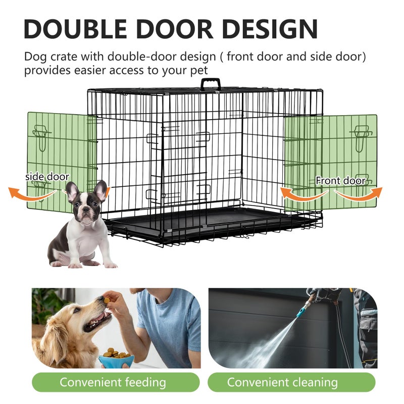 FDW Dog Crate 36-Inch Dog Cage Foldable Metal Kennel with Leakproof Tray Foldable Design Indoor Outdoor Use for Medium Dogs,Dark Black - Image 4