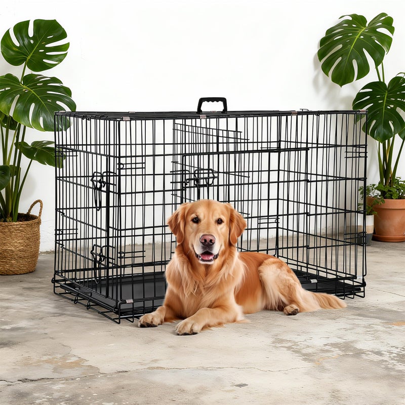 FDW Dog Crate 36-Inch Dog Cage Foldable Metal Kennel with Leakproof Tray Foldable Design Indoor Outdoor Use for Medium Dogs,Dark Black - Image 2