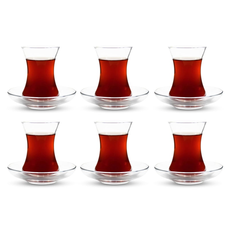 ums Turkish Tea Glass Set - Slim Waist Design and Thick Sole Prevent the Tea From Getting Cold, 6 Saucers 6 Glasses, Coffee Glasses, Useful Tea Set, Set of 12 - Image 1