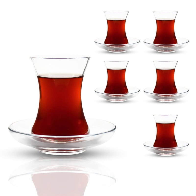 ums Turkish Tea Glass Set - Slim Waist Design and Thick Sole Prevent the Tea From Getting Cold, 6 Saucers 6 Glasses, Coffee Glasses, Useful Tea Set, Set of 12 - Image 5