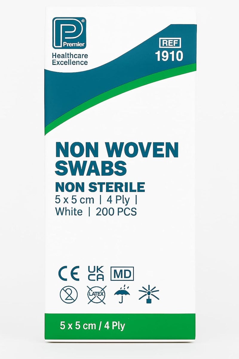 Premier Gauze swabs NonSterile 5cm x 5cm 4Ply x200 NonWoven and Soft - Image 1
