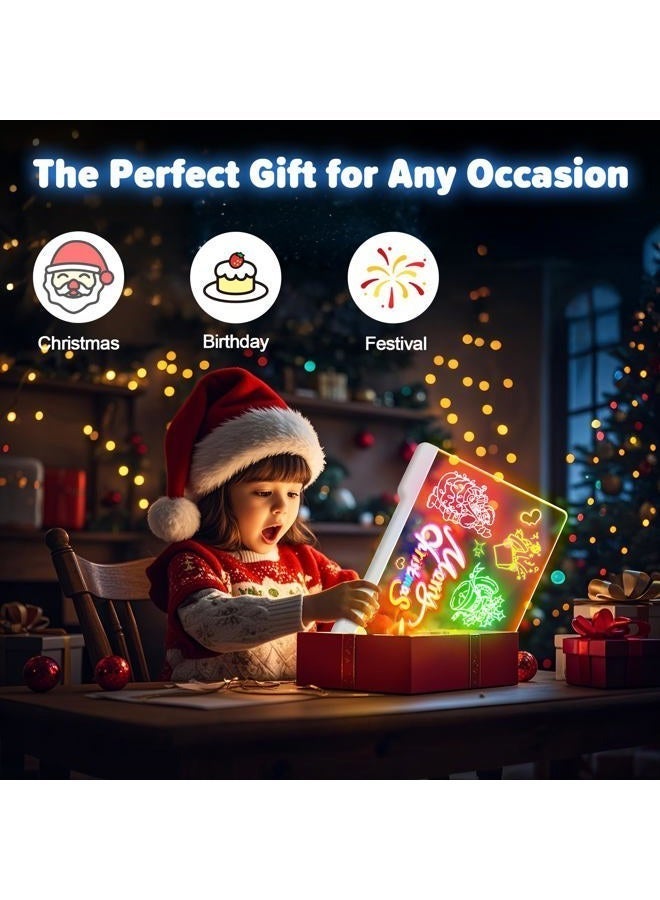 Geokay 16-Inch Rechargeable Doodle Glow LED Note Board, 7-Color Light Modes, Neon Art Dry Erase Light Up Drawing Pad with Built-in Stand, Sketching Gift Toy for Kids/Girls/Teens, 5 Markers & Tracing Book - Image 2