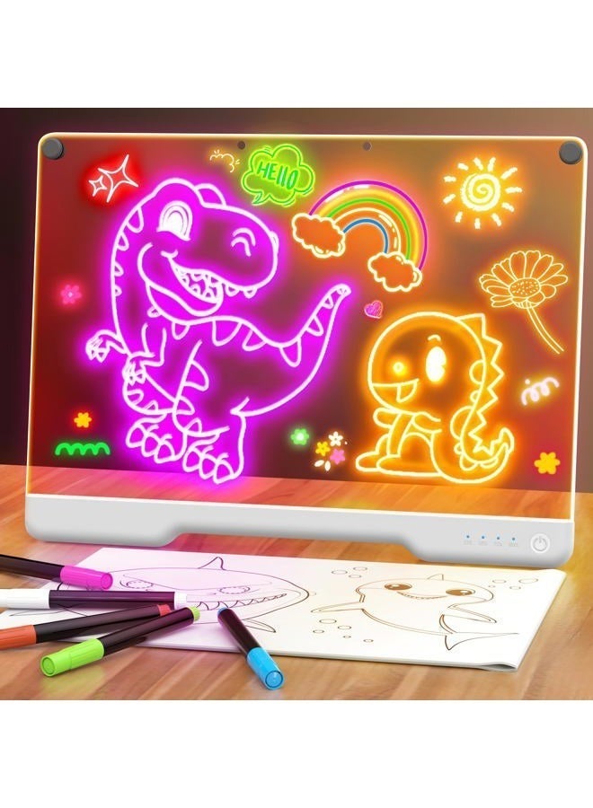 Geokay 16-Inch Rechargeable Doodle Glow LED Note Board, 7-Color Light Modes, Neon Art Dry Erase Light Up Drawing Pad with Built-in Stand, Sketching Gift Toy for Kids/Girls/Teens, 5 Markers & Tracing Book - Image 1