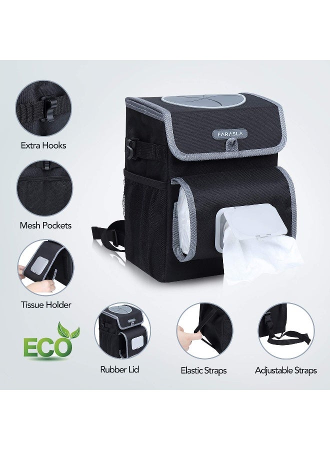 Farasla All-in-One Car Trash Can with 2 Removable Leakproof Interior Liners, Adjustable Tissue Holder & Straps - Image 2