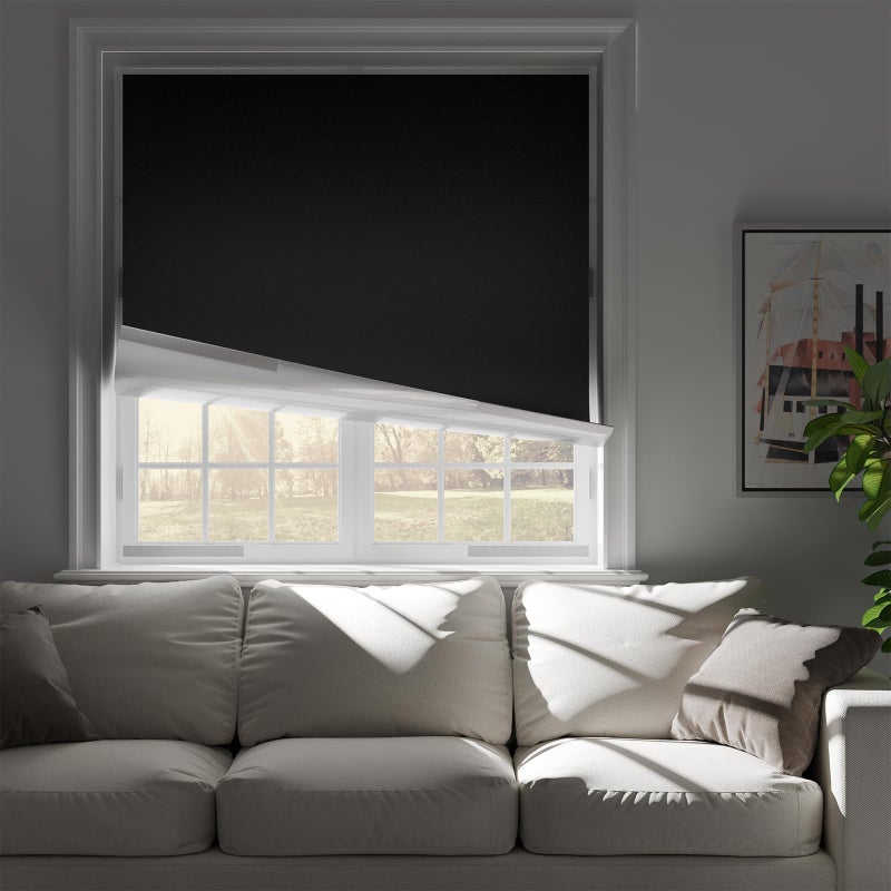 NIGHTON 100% Blackout Curtains for Bedroom, No Drill Blackout Blinds with Upgraded Hook and Loop Tape, Portable Blackout Curtains for Window Cover Baby Nursery,Travel,RV- 1 Panel Black 42'' W x 64" L - Image 1