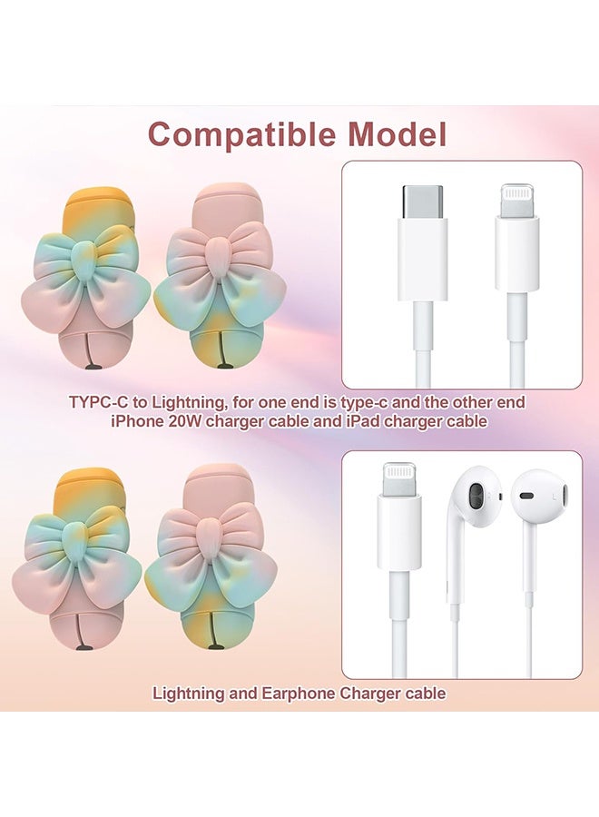 دبليو أف أف أو حامي كابل شاحن لشاحن iPhone - 4 قطع حامي كابل شحن سيليكون عقدة فراشة لطيف - للنوع C / Micro-USB - غطاء واقي كابل البيانات وغطاء موفر السلك لشاحن الهاتف - Image 3