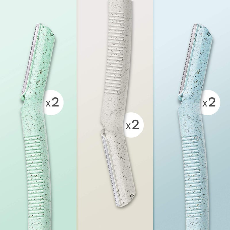 ENNVA موس الحواجب للنساء من إنفوا | موس ديرما بلين للوجه | موس حلاقة للوجه للاستخدام على الجسم | أدوات إزالة الشعر متعددة الاستخدامات مع شفرات قابلة للتصرف - 6 قطع - Image 2