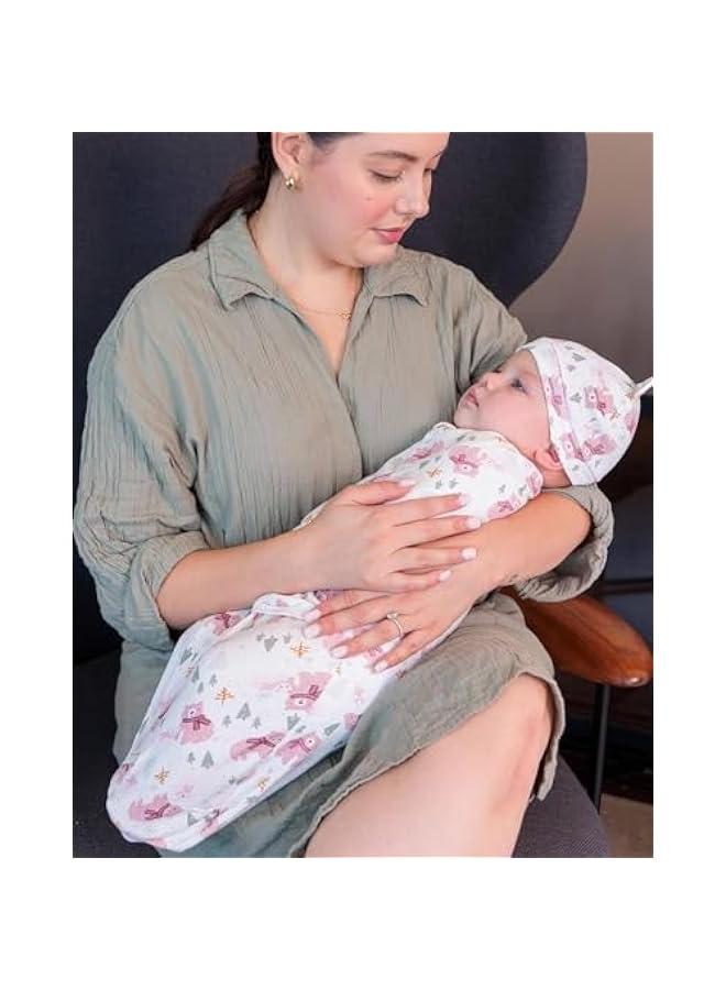 Breathable Organic Cotton Baby Swaddle Set with Hat for Newborn Girls, 0-3 Months (White)  - Image 2