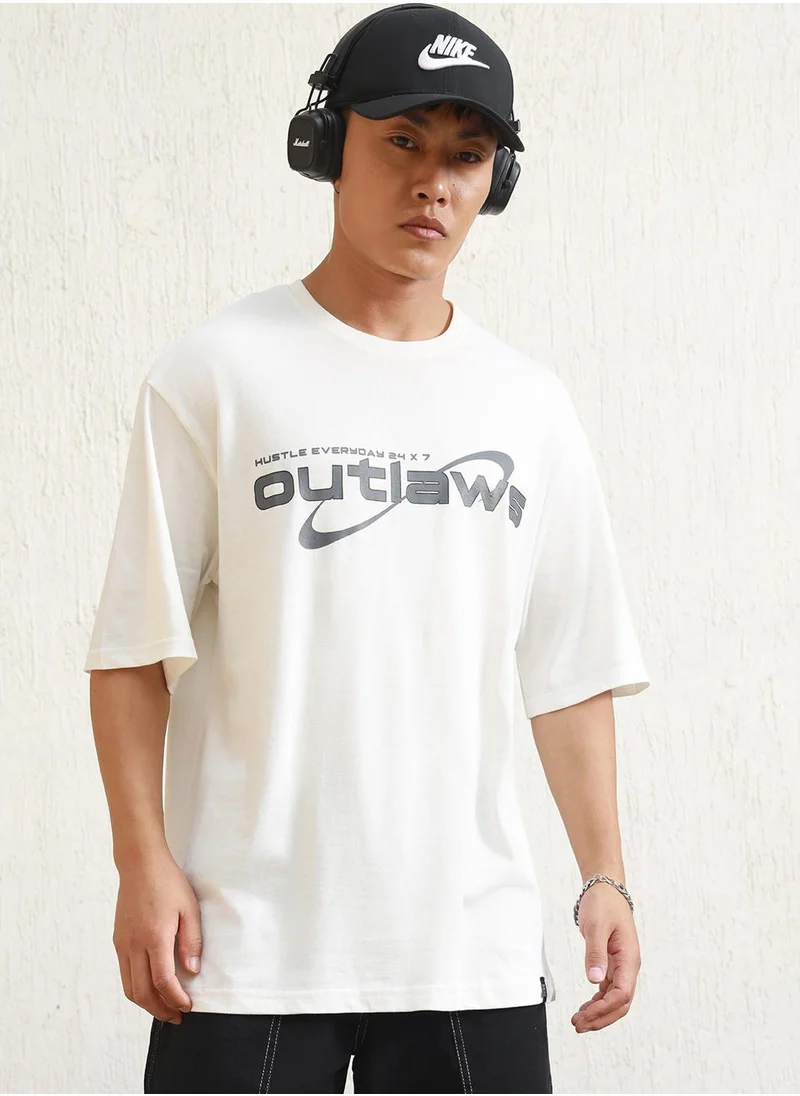 هوبرهولمي Men's White 100% Cotton Printed Relaxed T-Shirt