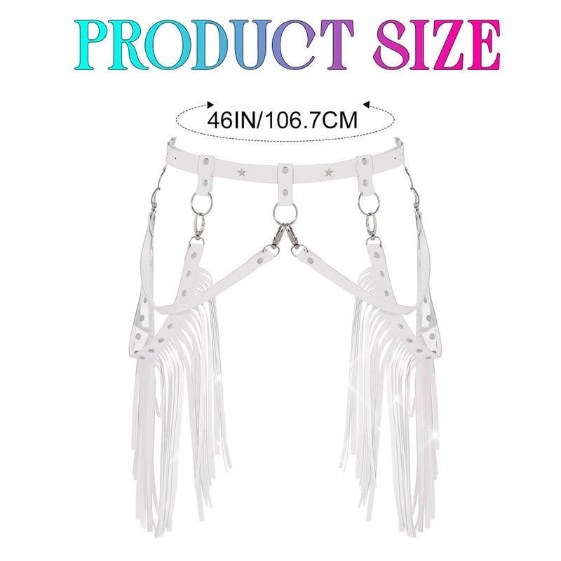 Zoestar Cowgirl Fringe Belt Leather Tassel Belts Fashion Rave Harness Waist Belt Cowgirl Costume Accessories for Women (White) - Image 2