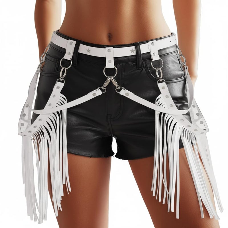 Zoestar Cowgirl Fringe Belt Leather Tassel Belts Fashion Rave Harness Waist Belt Cowgirl Costume Accessories for Women (White) - Image 5
