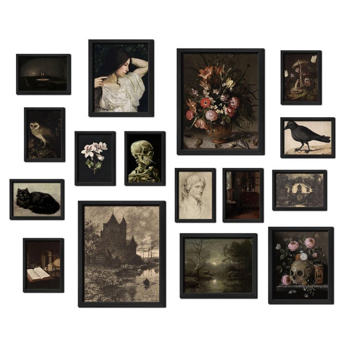 16 PCS DARK ACADEMIA ROOM DECOR GOTHIC HOME DECOR MOODY WALL ART PRINTS FOR BEDROOM WITCHY POSTERS FOR ROOM AESTHETIC WALL COLLAGE KIT PICTURES FOR LIVING ROOM HALLOWEEN DORM GALLERY DECOR