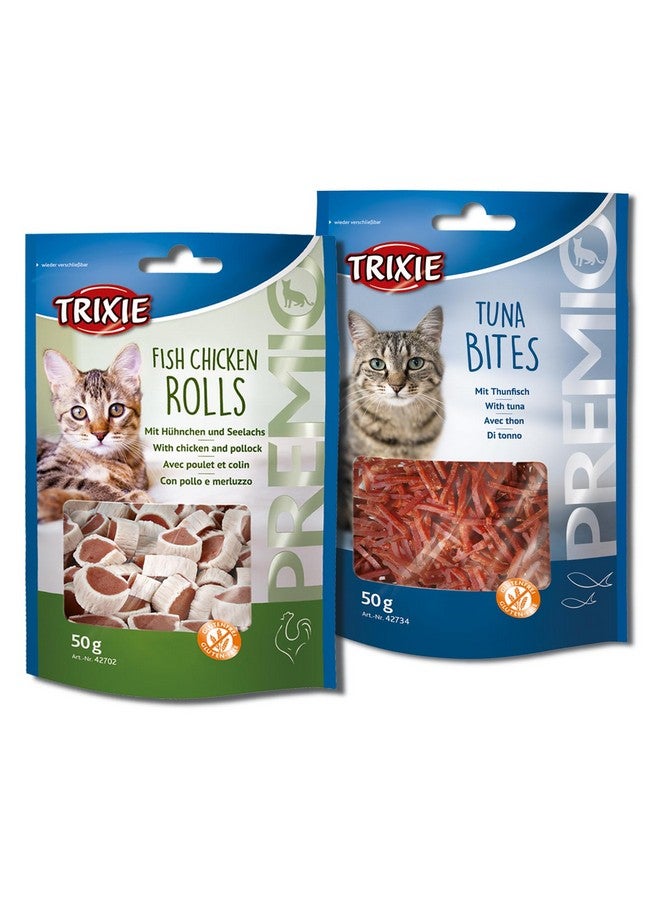 تريكسي مجموعة مكافآت القطط من لفائف السمك والدجاج/البولوك من بريميو وقطع التونة من بريميو، مكافآت غنية بالعناصر الغذائية للقطط، مناسبة لجميع السلالات - (عبوة من قطعتين) - Image 1