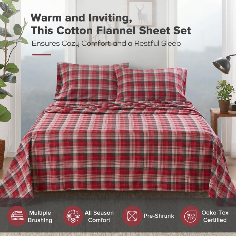 Woolrich John Rich & Bros. Woolrich Cotton Sheet Set Cottage Charms Print, 100% Cotton Flannel Sheets Warm & Fuzzy Bedding Set King Size Sheets, Fitted Pocket Fits Up to 14" Mattress, King Red Plaid, 4 Piece - Image 2
