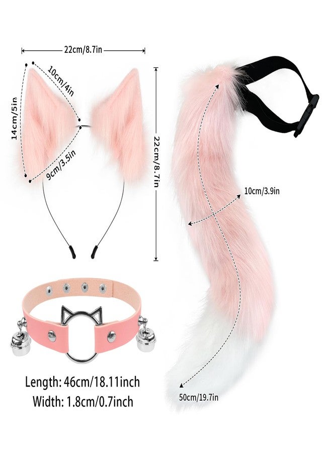 hbbhml Furry Animal Cat Fox Tail Faux Fur Wolf Ear Headband Leather Neck Chocker Costume Set for Party Halloween Cosplay - Image 3