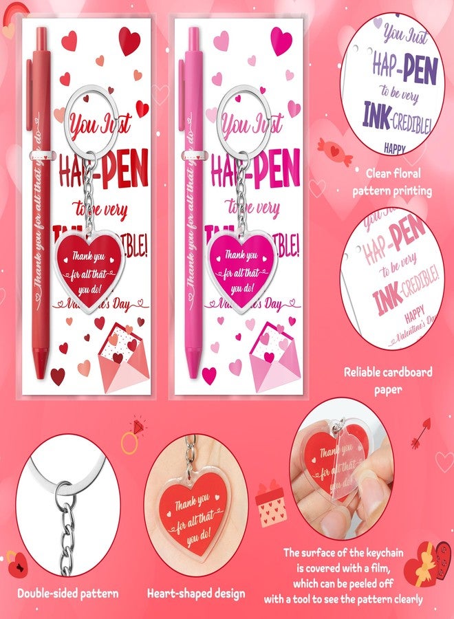 ANGOLIO Valentine's Day Employee Appreciation Gifts - 30 Sets Happy Valentines Bookmarks Pens Heart Keychains Bulk Pink Motivational Thank You Gifts for Team Staff Coworkers Employees Teachers Nurses - Image 3