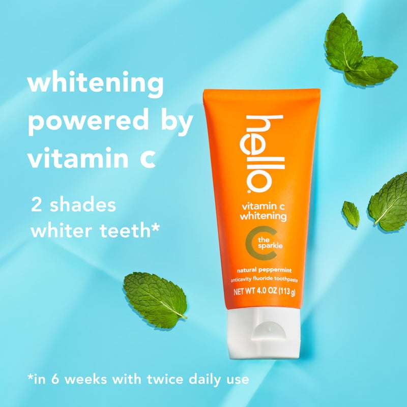 hello Vitamin C Whitening Toothpaste with Fluoride, Whitening SLS Free Toothpaste, Up to 2 Shades Whiter Teeth, No Peroxide, Safe for Everyday Use, Natural Peppermint, 4.0 Oz - Image 4
