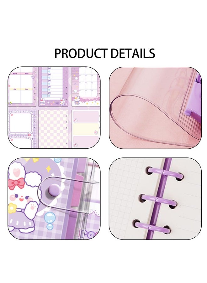 BiuTFon 2 pcs A6 Refillable Notebook, 6 Ring Transparent PVC Planner Binder Cover with Colorful Planner Refill Cute Loose Leaf Paper, Cartoon Dividers and Zipper Pocket  - Image 3