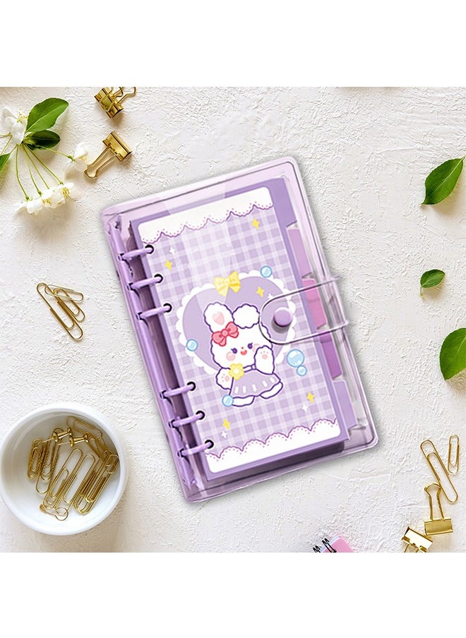 BiuTFon 2 pcs A6 Refillable Notebook, 6 Ring Transparent PVC Planner Binder Cover with Colorful Planner Refill Cute Loose Leaf Paper, Cartoon Dividers and Zipper Pocket  - Image 4