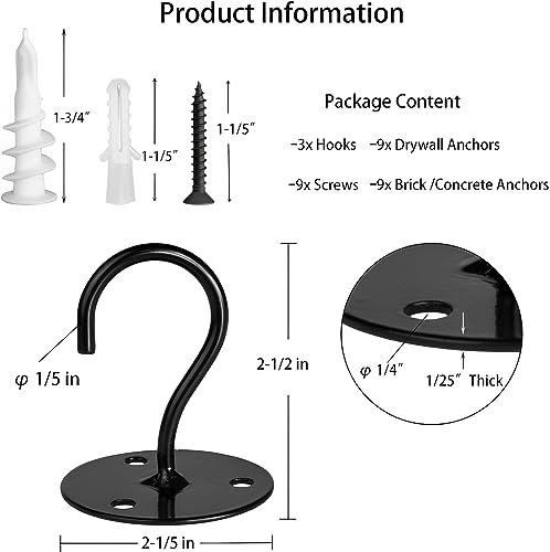 LangPu Ceiling Hooks for Hanging Plants-Heavy Duty Wall Mount Hanger Bracket for Hanging Bird Feeders, Lanterns, Wind Chimes, Planters, Outdoor Decoration (3 Pack) (Black) - Image 4