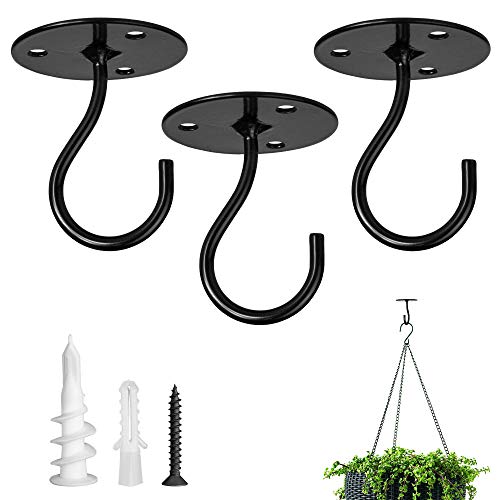 LangPu Ceiling Hooks for Hanging Plants-Heavy Duty Wall Mount Hanger Bracket for Hanging Bird Feeders, Lanterns, Wind Chimes, Planters, Outdoor Decoration (3 Pack) (Black) - Image 1