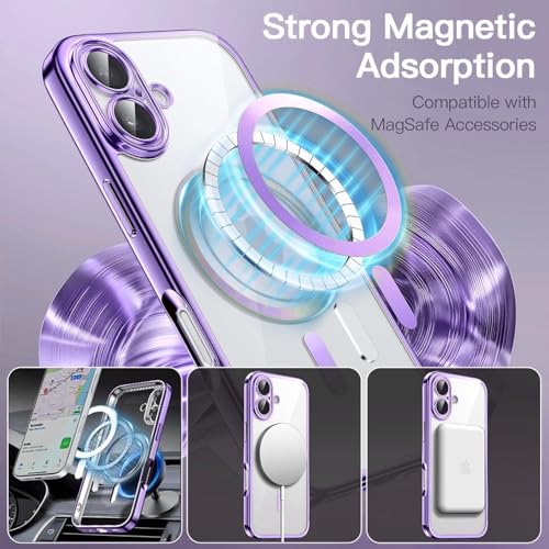 VONZEE Electroplating Transparent Clear Logo Back Cover TPU Compatible with iPhone 17 Case, Compatible with Magsafe, Full Body & Individual Camera Protection for Each Lens for Men & Women (Purple) - Image 3