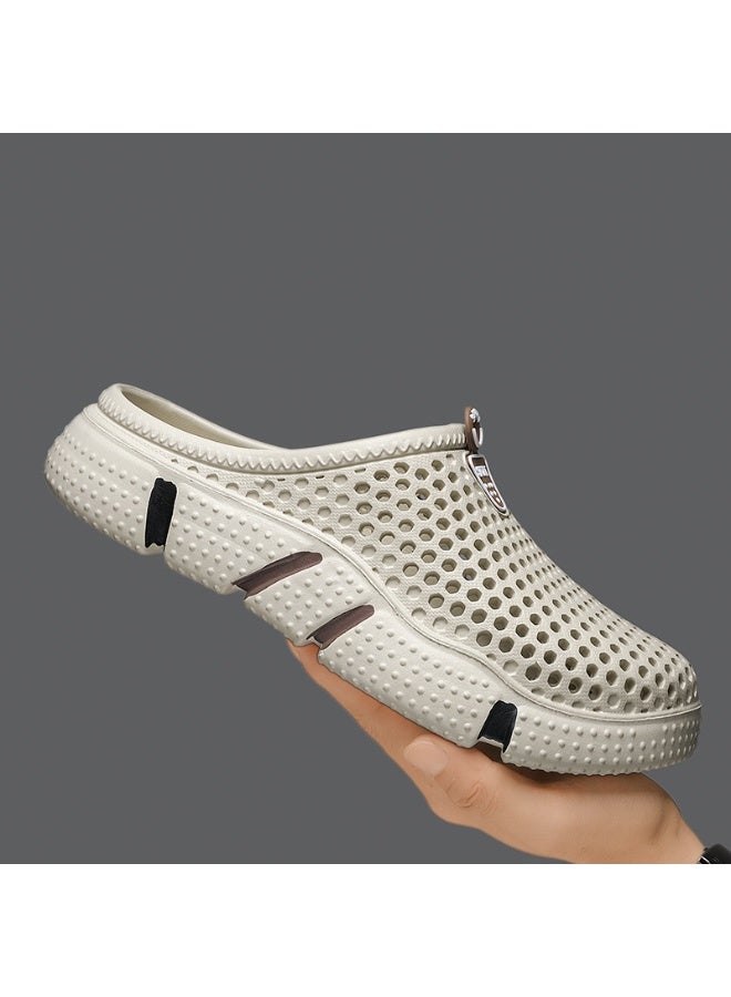 NIBEMINENT Men's Summer Outdoor Wear Anti-Slip Odor-Resistant Mesh Hollow out Beach Shoes Lazy One-Step Soft Bottom Semi-Slippers - Image 2