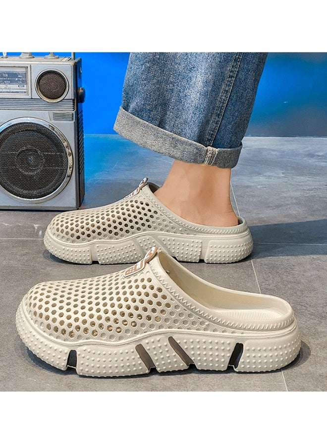 NIBEMINENT Men's Summer Outdoor Wear Anti-Slip Odor-Resistant Mesh Hollow out Beach Shoes Lazy One-Step Soft Bottom Semi-Slippers - Image 4