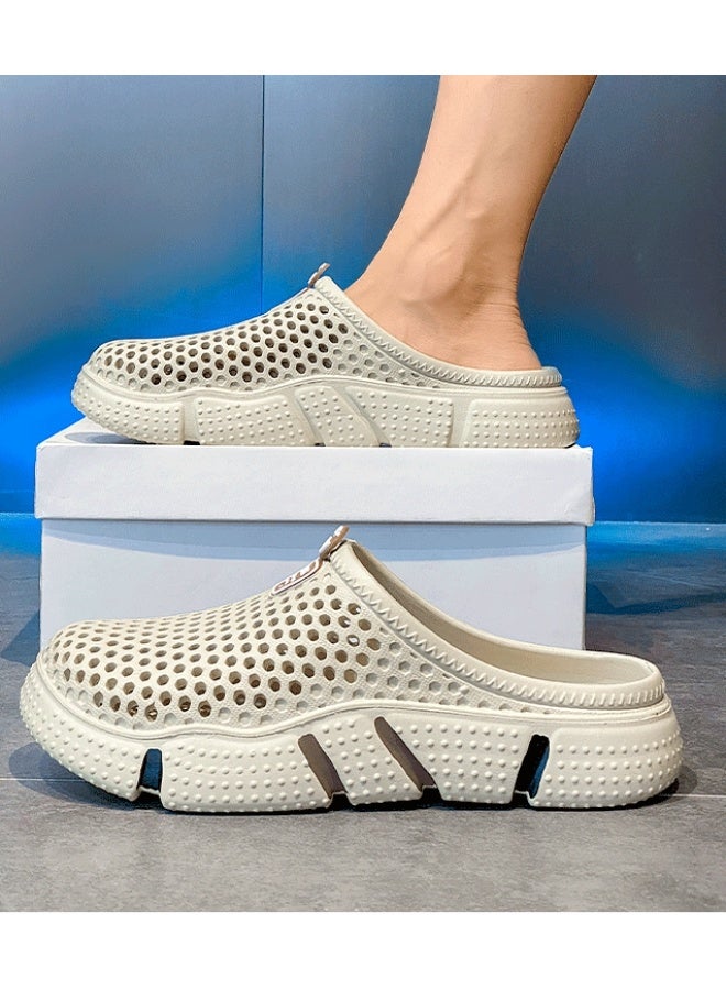 NIBEMINENT Men's Summer Outdoor Wear Anti-Slip Odor-Resistant Mesh Hollow out Beach Shoes Lazy One-Step Soft Bottom Semi-Slippers - Image 3