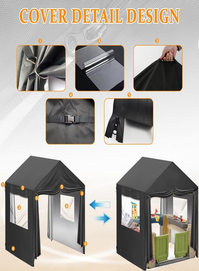 Iceberg Elf Playhouse Cover, 56" L X 56" W X 62" H Suitable for Outdoor Step2 Playhouse and Other Brands of Playhouses of The Same Size (Black), Transparent Window with Zipper, 640D Waterproof Oxford Fabric - Image 3