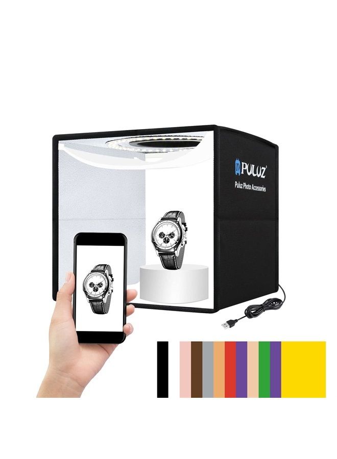 PULUZ صندوق خيمة تصوير استوديو الصور القابل للطي محمول للإضاءة استوديو ضوء صندوق ضوء صغير من بولوز مع 12 خلفية ملونة لكاميرا الهاتف المحمول وكاميرا رقمية 9.8"/25 سم - Image 1