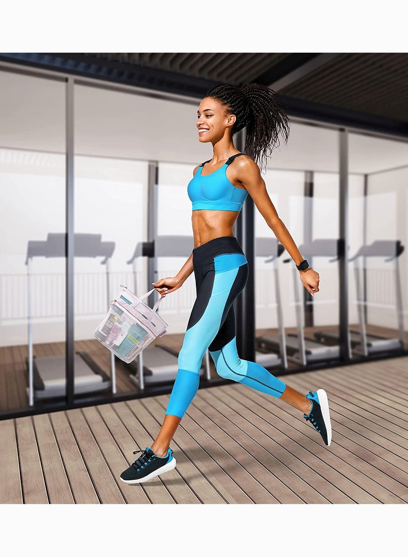 SYOSI Portable Shower Tote, SYOSI Transparent Mesh Wash Bag, Cosmetic Bag, Travel Wash Bag, Shower Bag with Zipper & 2 Pockets, Ideal for Gym, Travel, Beach, for Sunscreen - Image 2