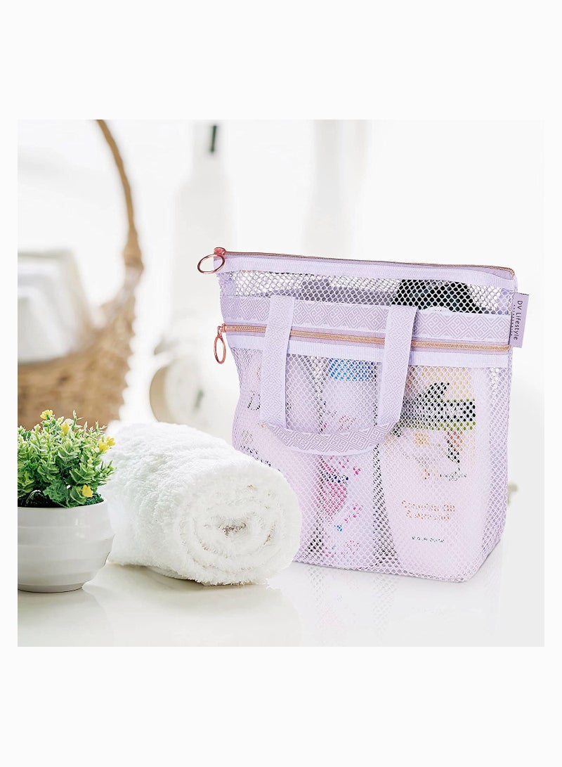 SYOSI Portable Shower Tote, SYOSI Transparent Mesh Wash Bag, Cosmetic Bag, Travel Wash Bag, Shower Bag with Zipper & 2 Pockets, Ideal for Gym, Travel, Beach, for Sunscreen - Image 5