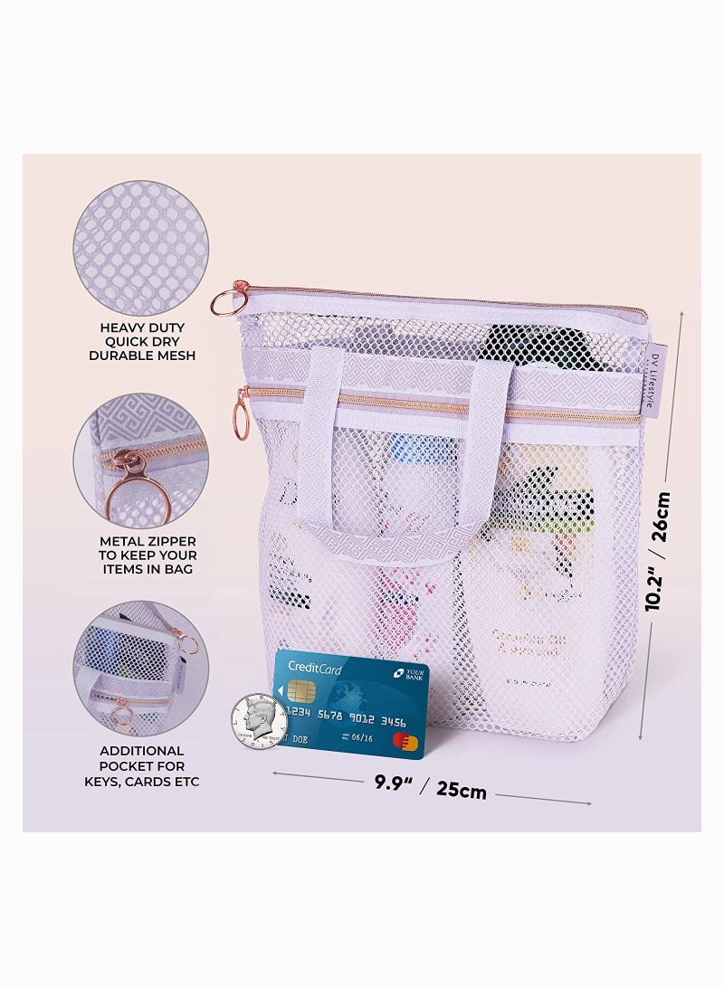 SYOSI Portable Shower Tote, SYOSI Transparent Mesh Wash Bag, Cosmetic Bag, Travel Wash Bag, Shower Bag with Zipper & 2 Pockets, Ideal for Gym, Travel, Beach, for Sunscreen - Image 4