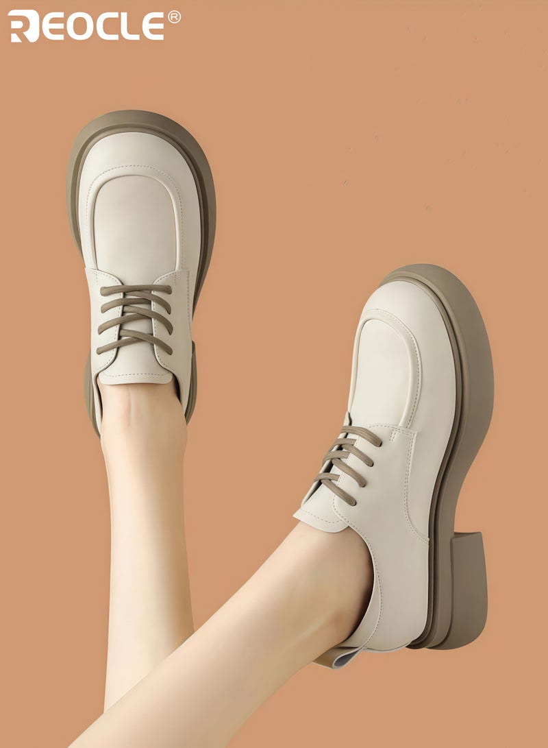 ريوكل أحذية أكسفورد النسائية المصنوعة من الجلد الصناعي مع منصة سميكة وتصميم أصابع مدورة، أحذية رسمية مريحة وغير قابلة للانزلاق للعمل الاحترافي - Image 5