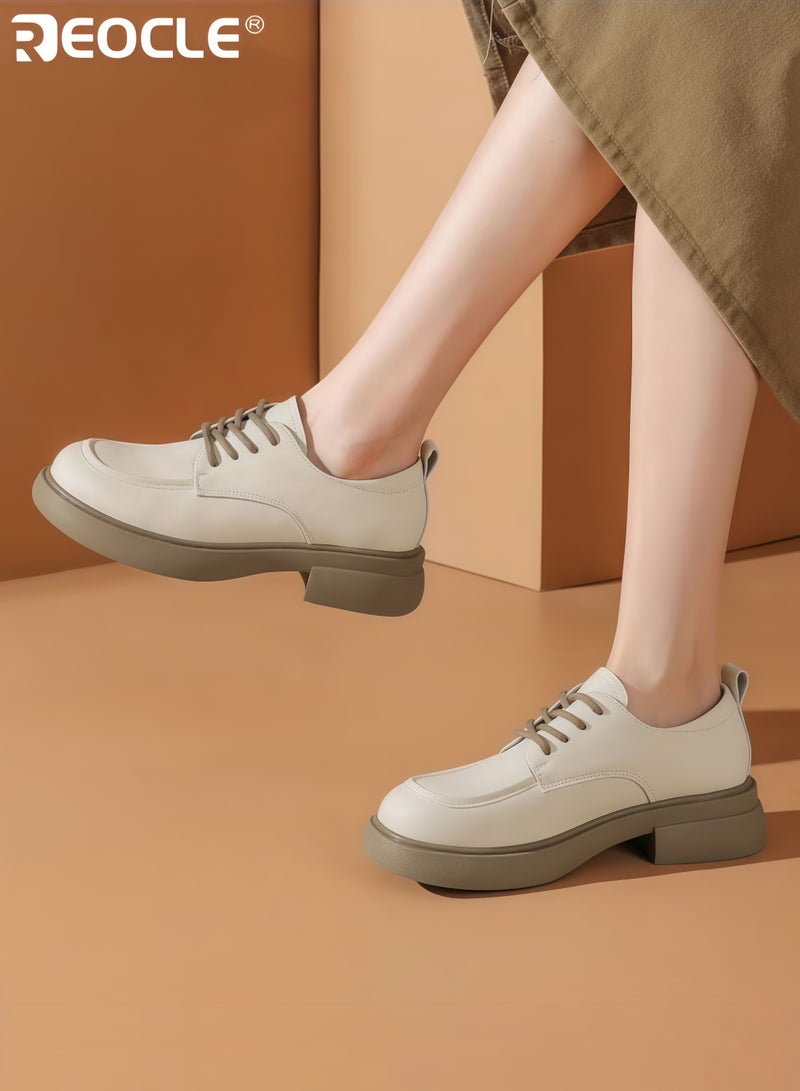 ريوكل أحذية أكسفورد النسائية المصنوعة من الجلد الصناعي مع منصة سميكة وتصميم أصابع مدورة، أحذية رسمية مريحة وغير قابلة للانزلاق للعمل الاحترافي - Image 4