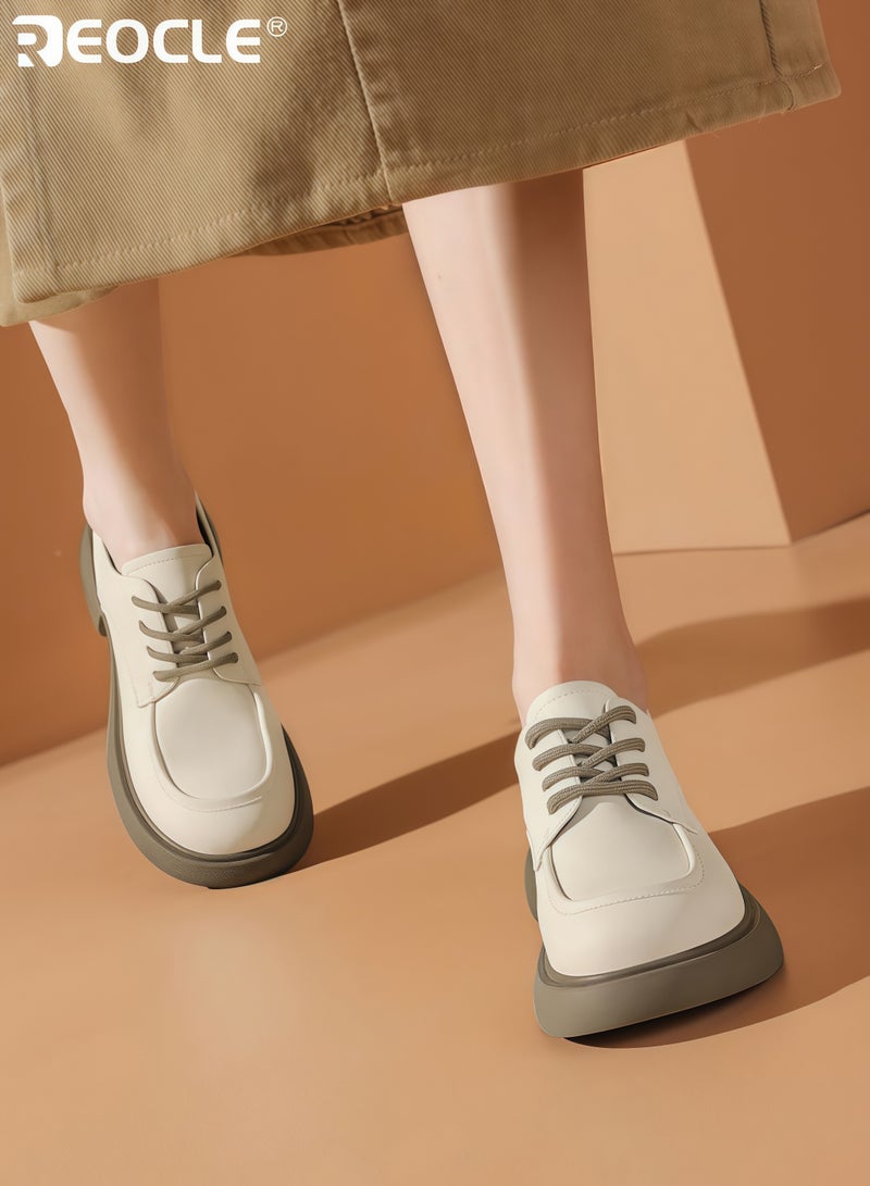ريوكل أحذية أكسفورد النسائية المصنوعة من الجلد الصناعي مع منصة سميكة وتصميم أصابع مدورة، أحذية رسمية مريحة وغير قابلة للانزلاق للعمل الاحترافي - Image 3