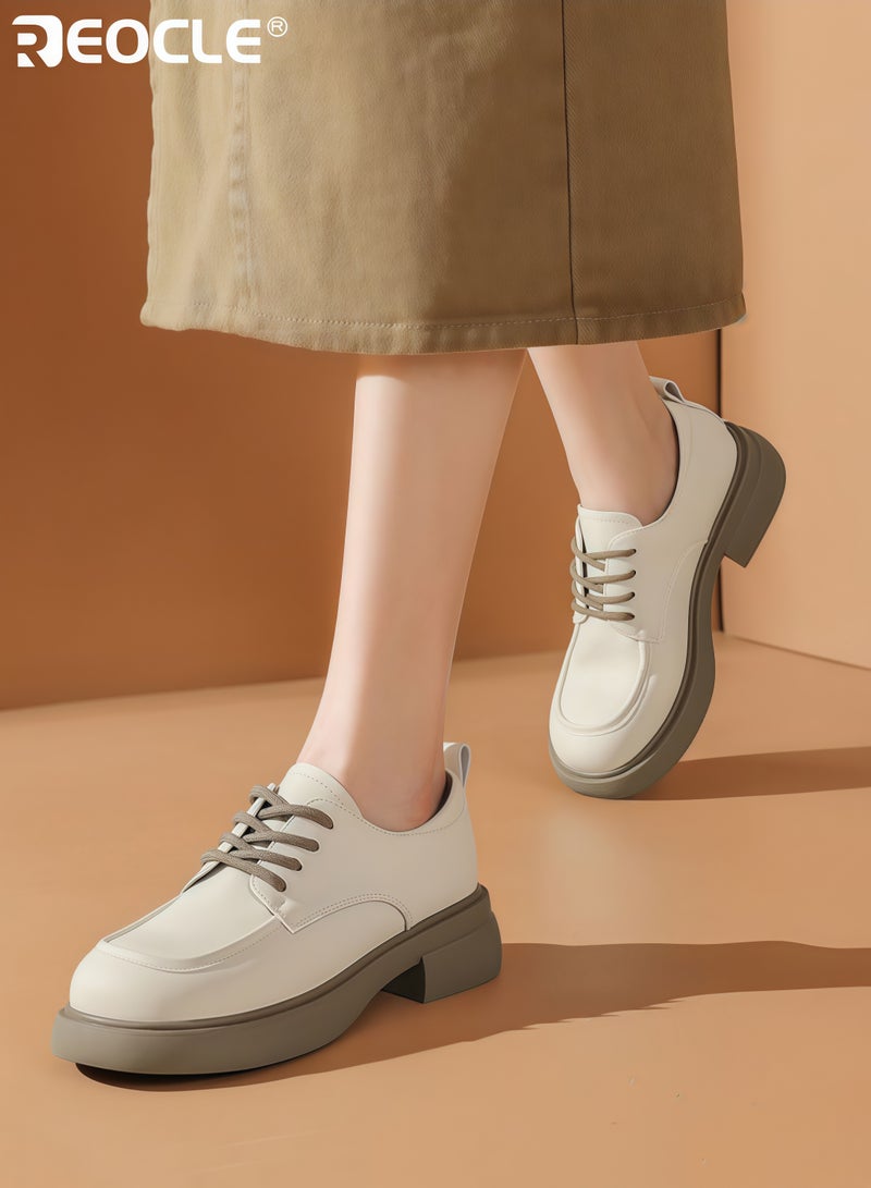 ريوكل أحذية أكسفورد النسائية المصنوعة من الجلد الصناعي مع منصة سميكة وتصميم أصابع مدورة، أحذية رسمية مريحة وغير قابلة للانزلاق للعمل الاحترافي - Image 1