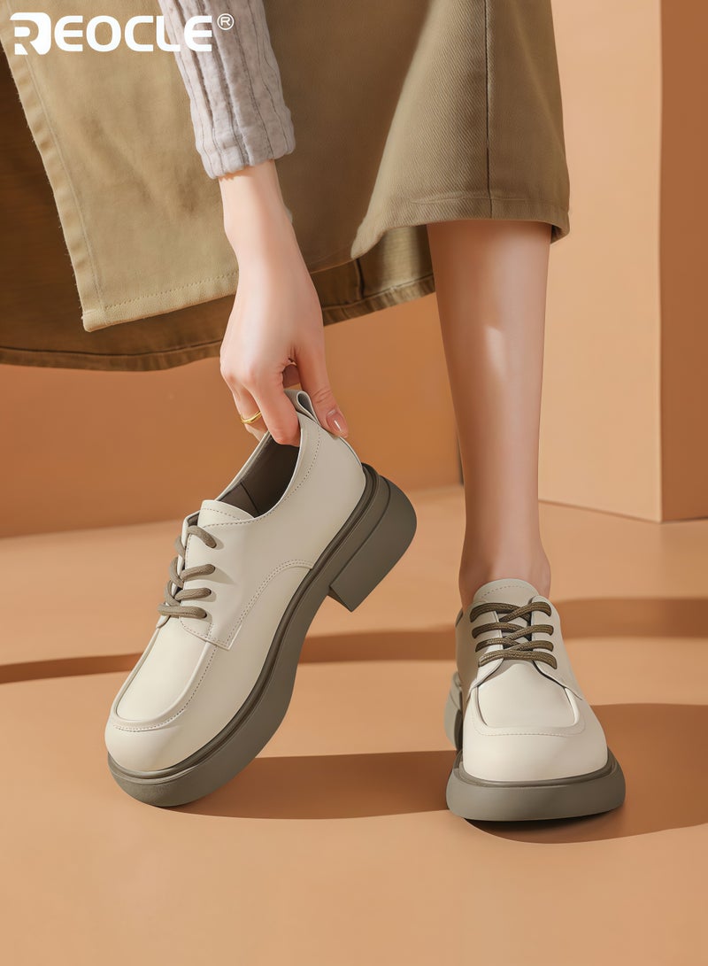 ريوكل أحذية أكسفورد النسائية المصنوعة من الجلد الصناعي مع منصة سميكة وتصميم أصابع مدورة، أحذية رسمية مريحة وغير قابلة للانزلاق للعمل الاحترافي - Image 3