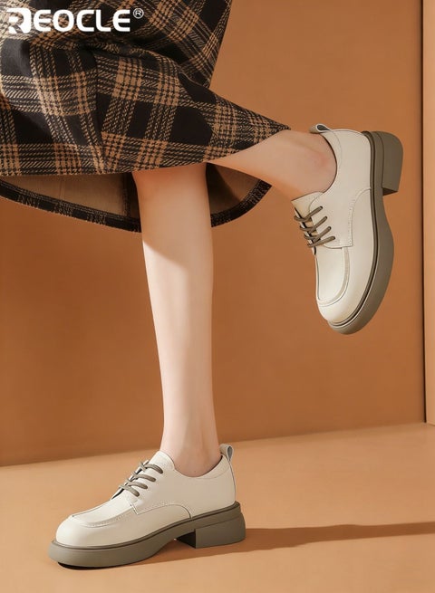 Women's Faux Leather Oxfords with Chunky Platform and Round Toe Design Dress Shoes with Non-Slip Comfort for Office Professional Wear
