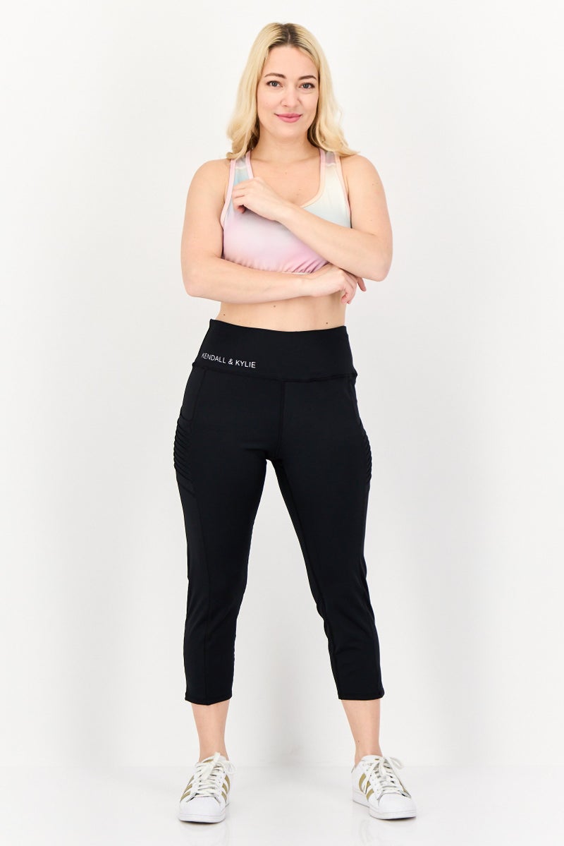 KENDALL + KYLIE Women Full Length Brand Logo Leggings, Black - Image 3