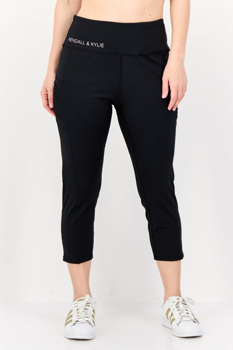 KENDALL + KYLIE Women Full Length Brand Logo Leggings, Black - Image 1